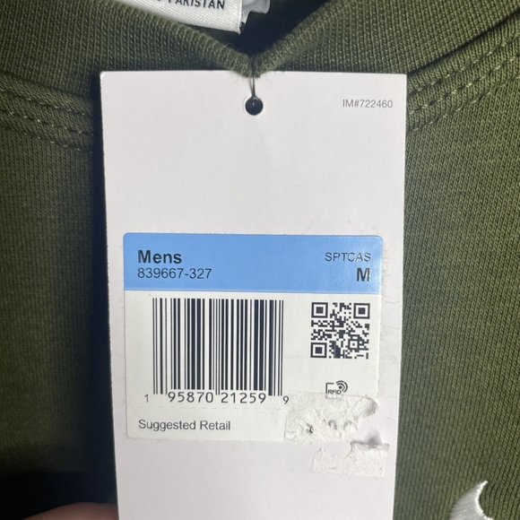 Nike Sweatshirt Men's M Swoosh Logo Crew 839667-327 Olive Green Military New - Picture 3 of 6